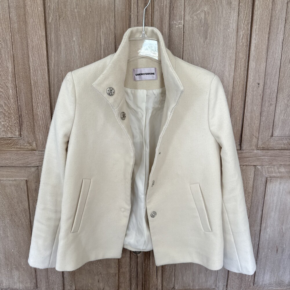 Sandro Ferrone Italian Ivory Cream Peacoat Jacket Womens EU 42 Made Italy Size M